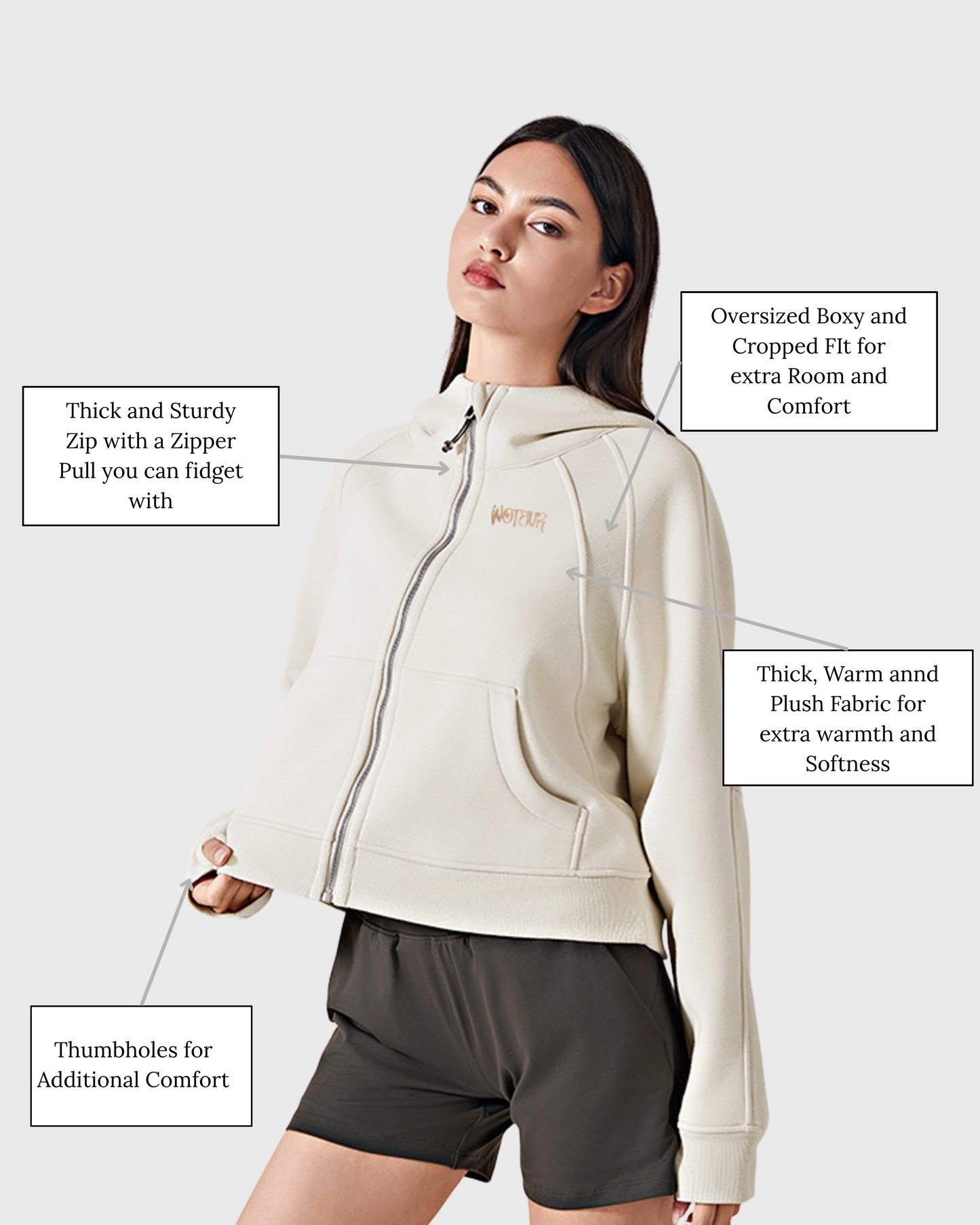 WotEvr Core Zip-Through Cropped Hoodie